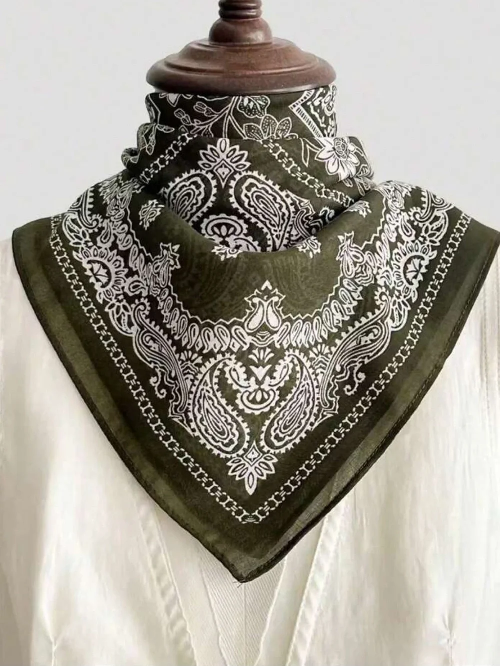Olive Green Paisley Bandana Scarf - Women's Neck Wrap